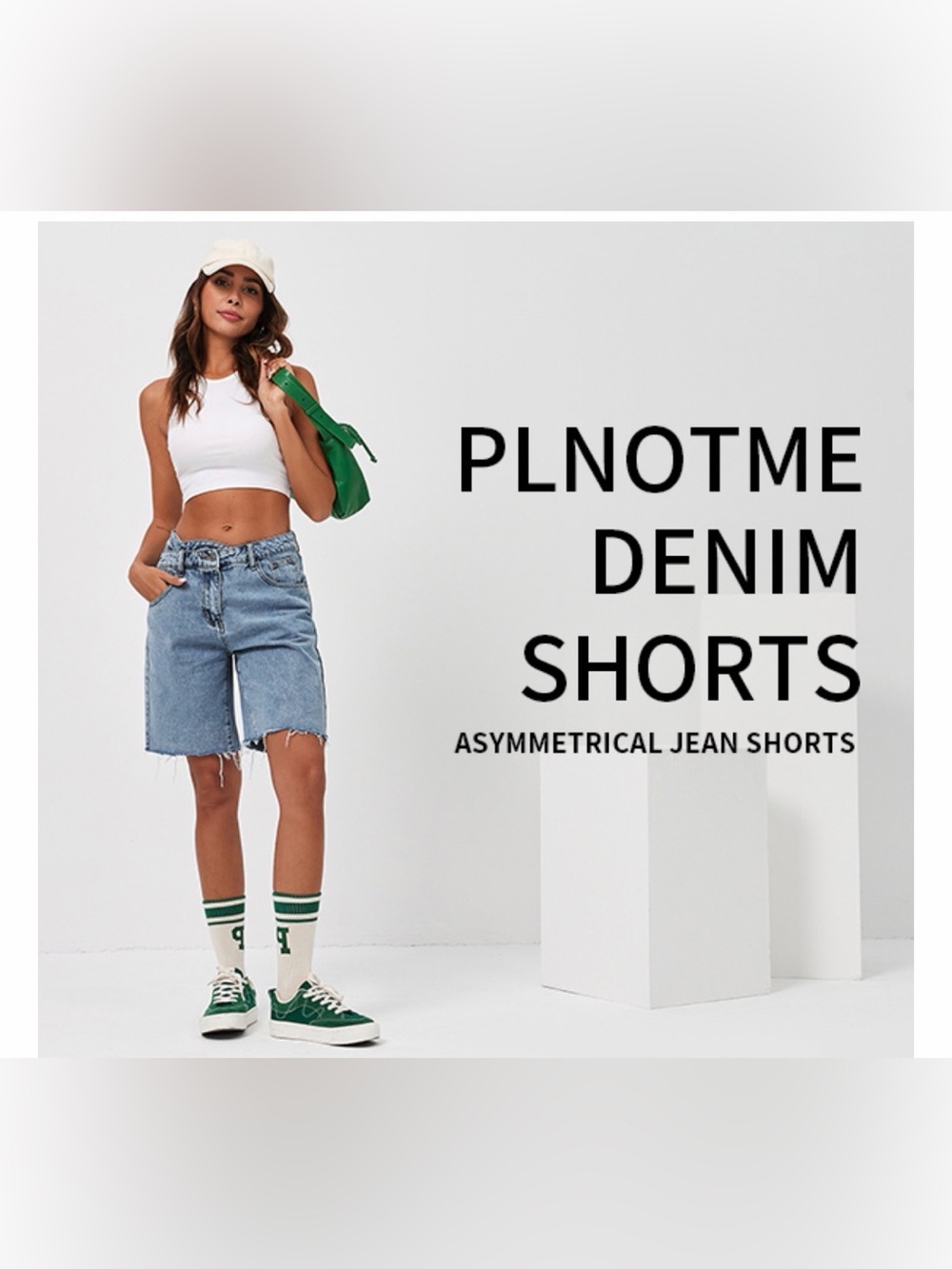 A125 Womens Crossover Denim Shorts Summer Asymmetrical High Waisted Straight - Picture 11 of 11